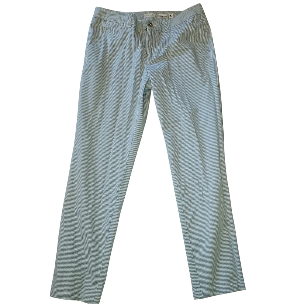 Maison Jules Seersucker Lou Lou Striped Pants Grey Combo Women's 8 Coastal Beach